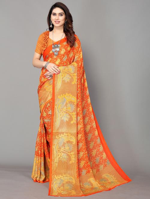 floral printed saree with blouse - 19567914 - Very Small Image - 1
