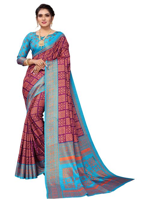 contrast bordered printed saree with blouse - 19567931 - Very Small Image - 1