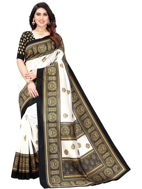 contrast bordered printed saree - 19567939 - Very Small Image - 1