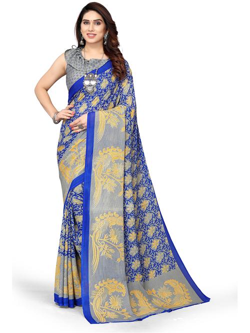 contrast bordered printed saree with blouse - 19567949 - Very Small Image - 1
