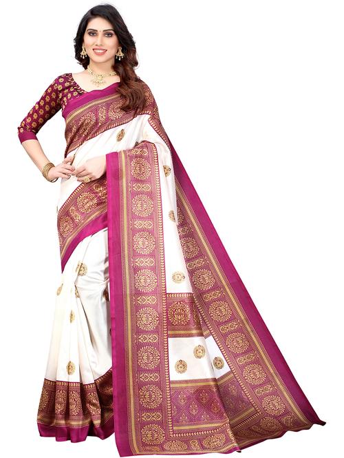 contrast bordered printed saree with blouse - 19567957 - Very Small Image - 1