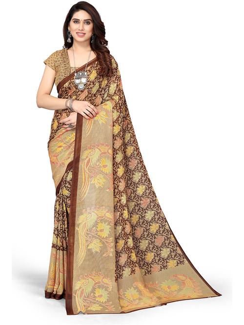 contrast bordered printed saree with blouse - 19567965 - Very Small Image - 1