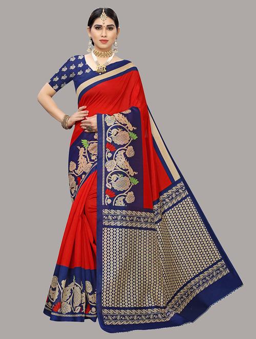 contrast bordered printed saree - 19567991 - Very Small Image - 1
