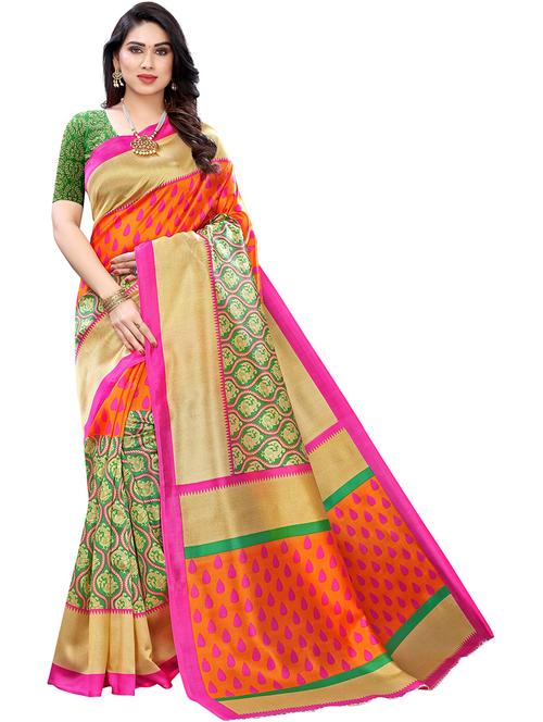 contrast bordered printed saree with blouse - 19568006 - Very Small Image - 1