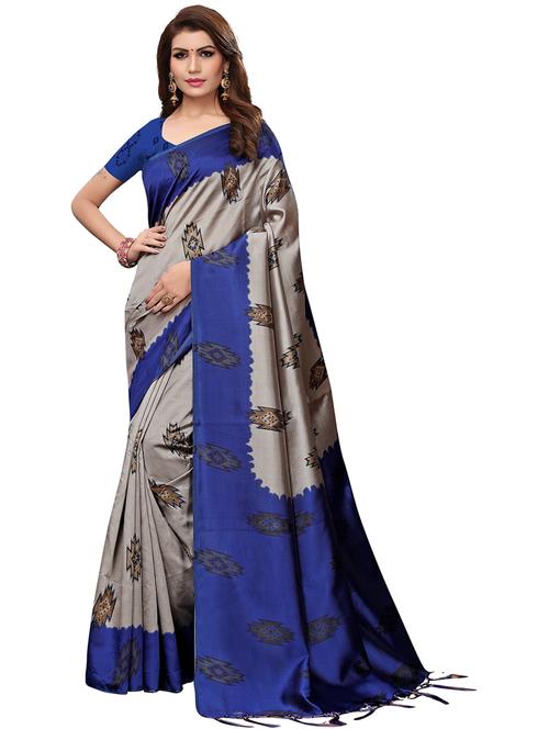 contrast bordered printed saree with blouse - 19568012 - Very Small Image - 1