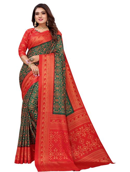 contrast bordered printed saree with blouse - 19568013 - Very Small Image - 1