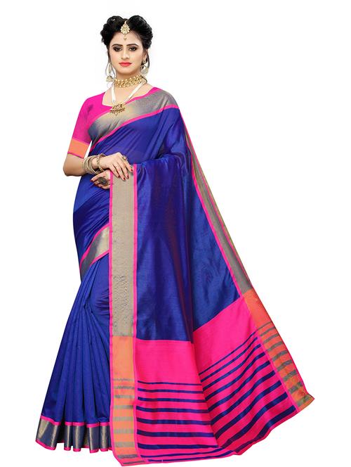 contrast bordered printed saree with blouse - 19568023 - Very Small Image - 1