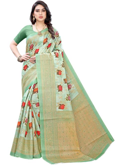 florals prints woven saree with blouse - 19568064 - Very Small Image - 1