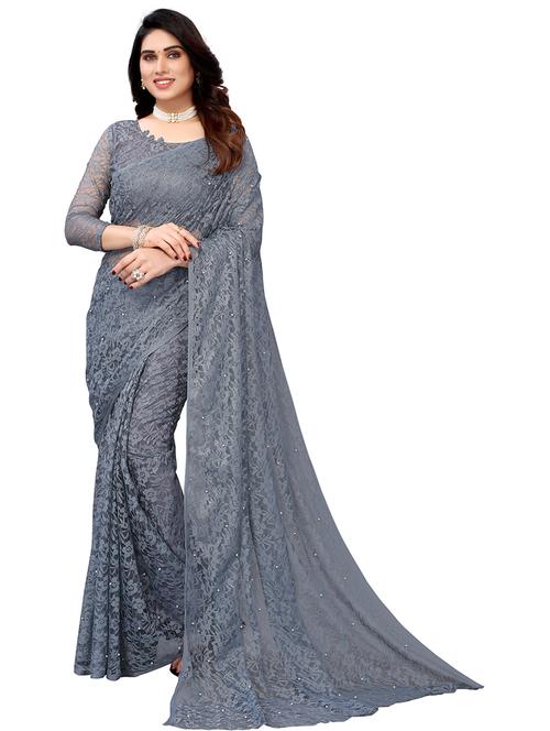 florals prints net saree with blouse - 19568074 - Very Small Image - 1