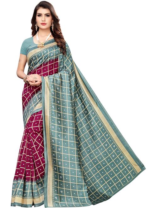 check printed saree with blouse - 19568164 - Very Small Image - 1