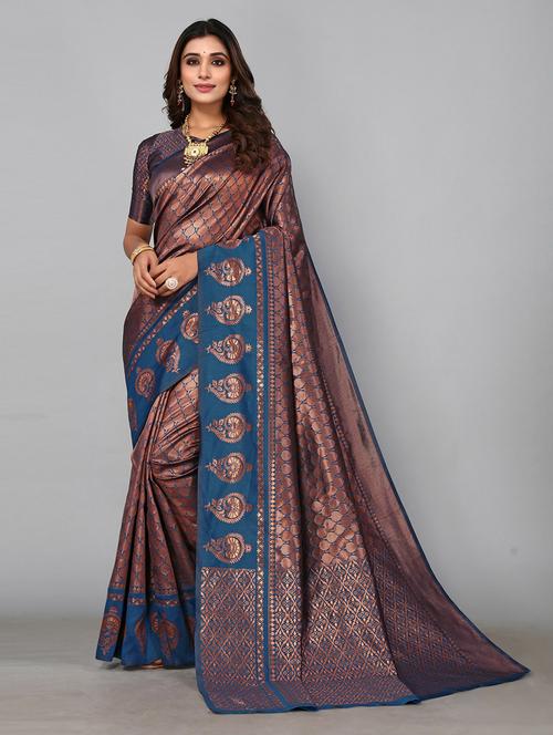 ethnic motif kaanjivaram saree with blouse - 19568304 - Very Small Image - 1