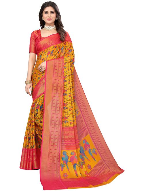 floral printed saree with blouse - 19568324 - Very Small Image - 1