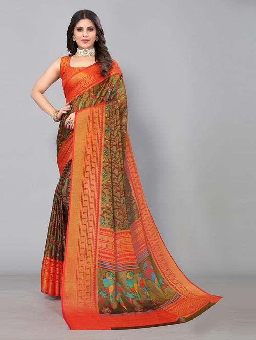 floral printed saree with blouse - 19568329 - Very Small Image - 1