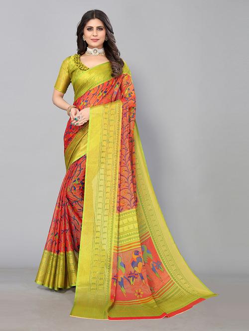 florals printed saree with blouse - 19568332 - Very Small Image - 1