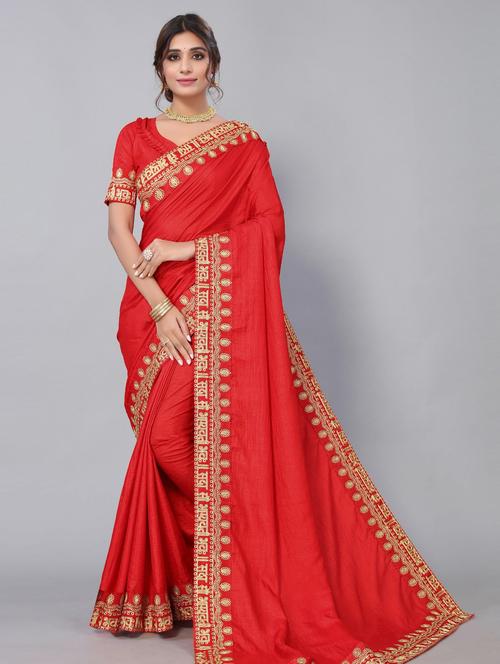 red printed saree with blouse - 19568362 - Very Small Image - 1