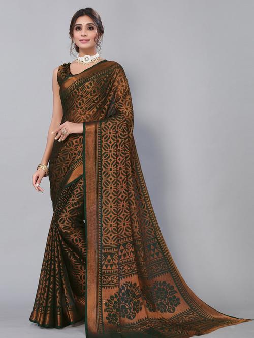 brown self design saree with blouse - 19568365 - Very Small Image - 1