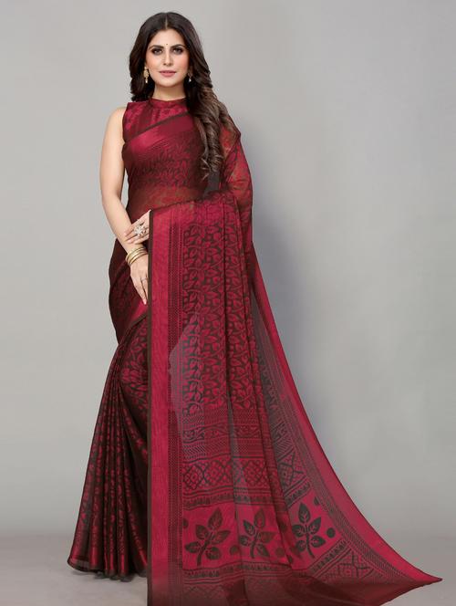 maroon woven saree with blouse with blouse - 19568369 - Very Small Image - 1