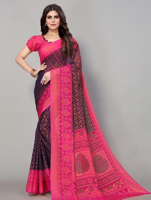 blue woven self design saree with blouse - 19568384 - Very Small Image - 1