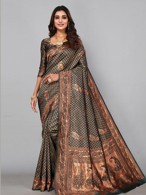 green printed saree with blouse - 19568411 - Very Small Image - 1