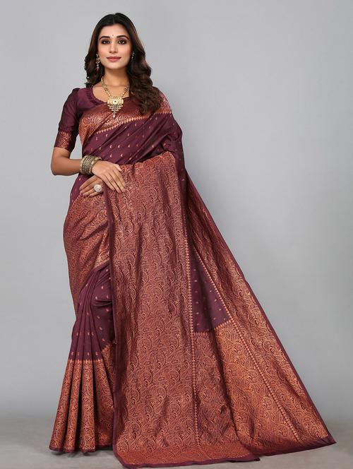 maroon printed saree with blouse with blouse - 19568419 - Very Small Image - 1