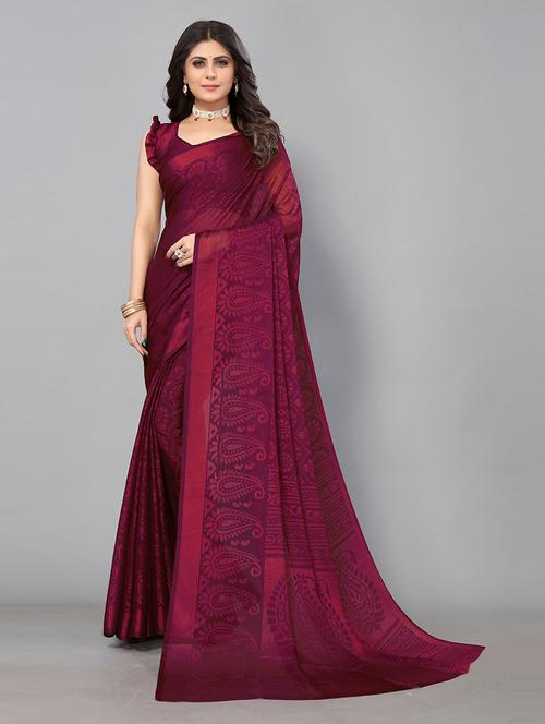 maroon woven self design saree with blouse with blouse - 19568433 - Very Small Image - 1