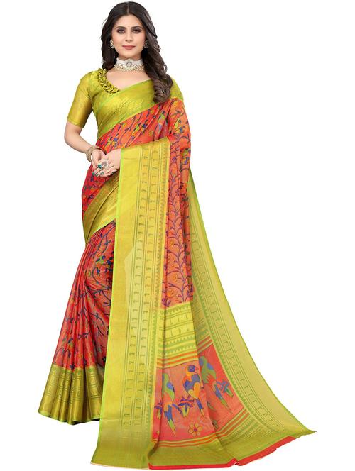 orange woven self design saree with blouse - 19568437 - Very Small Image - 1