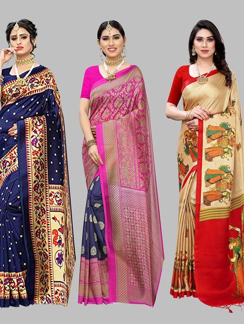 pack of 3 printed saree with blouse - 19568495 - Very Small Image - 1