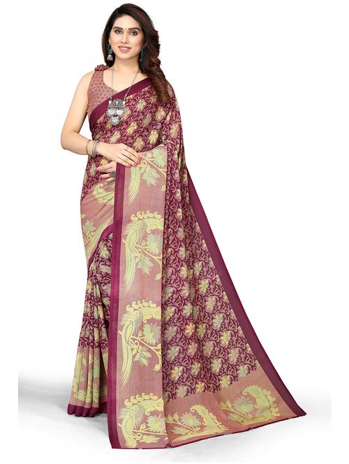 purple cotton blend woven printed saree with blouse - 19568506 - Very Small Image - 1