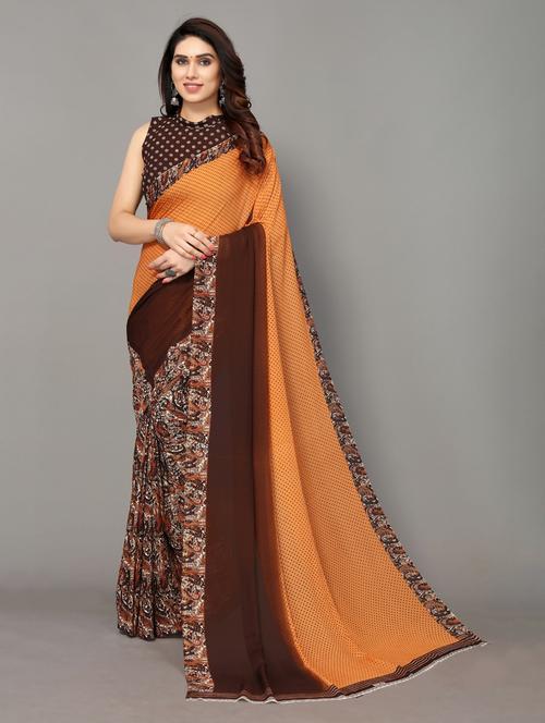 orange georgette printed saree - 19568523 - Very Small Image - 1