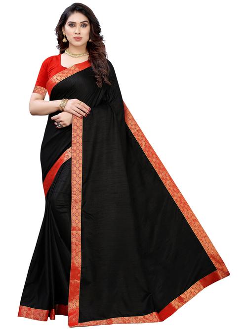 black silk blend solid with bordered saree - 19568552 - Very Small Image - 1