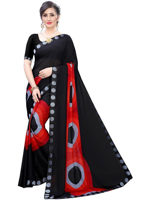 black georgette printed woven saree with blouse - 19568554 - Very Small Image - 1