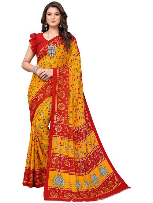 yellow georgette printed saree with blouse - 19568605 - Very Small Image - 1