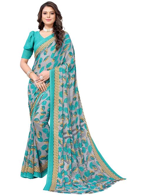 light blue georgette printed saree with blouse - 19568606 - Very Small Image - 1