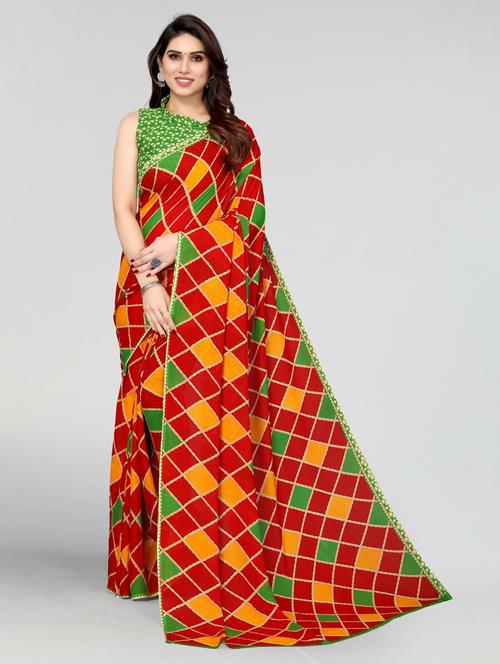 red georgette printed woven saree with blouse - 19568610 - Very Small Image - 1