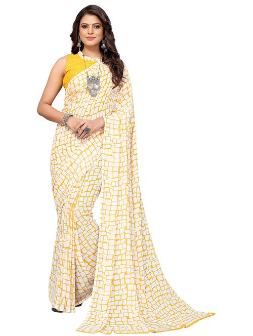yellow georgette printed saree with blouse - 19568617 - Very Small Image - 1