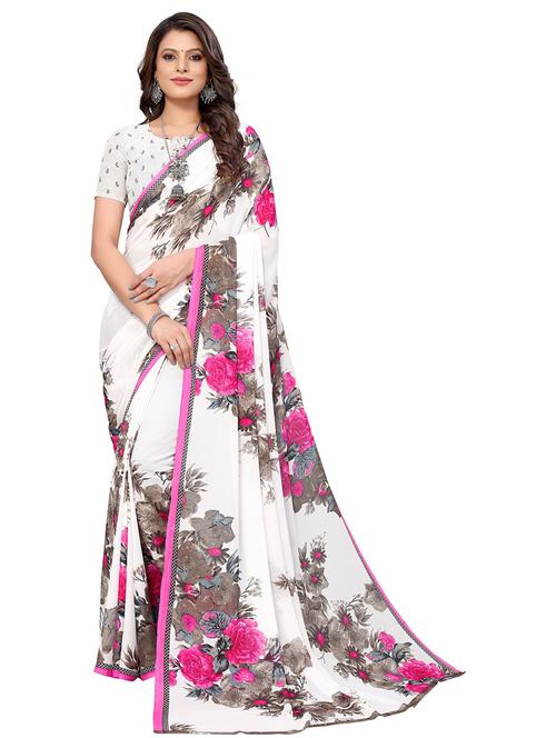 pink georgette printed saree with blouse - 19568626 - Very Small Image - 1