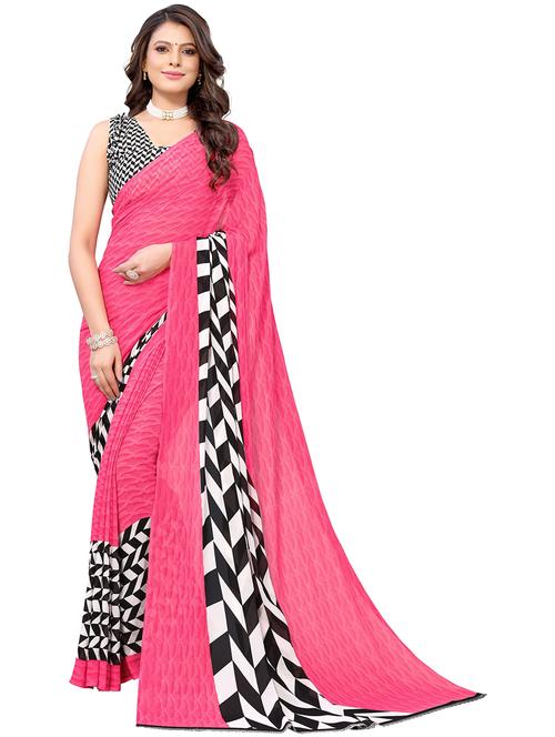 pink georgette printed saree with blouse - 19568659 - Very Small Image - 1
