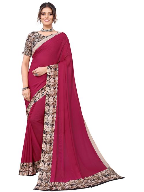 maroon georgette solid saree with blouse - 19568663 - Very Small Image - 1