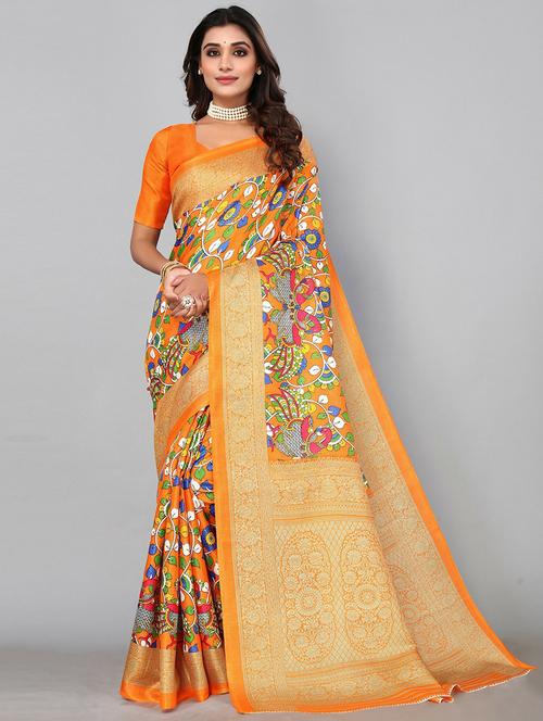 orange art silk printed woven saree with blouse - 19568671 - Very Small Image - 1