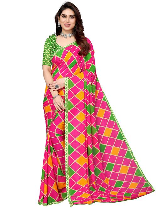 pink georgette printed woven saree with blouse - 19568683 - Very Small Image - 1
