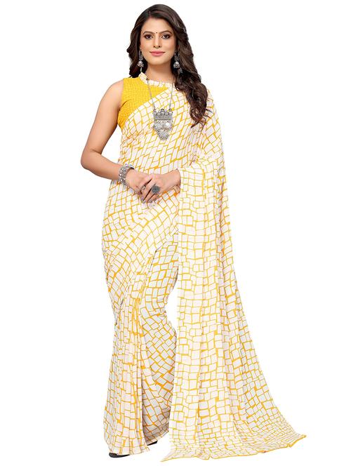 yellow georgette printed saree with blouse - 19568684 - Very Small Image - 1