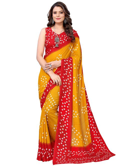 yellow georgette bandhani print saree with blouse - 19568705 - Very Small Image - 1