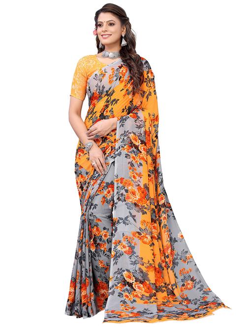 orange georgette printed saree with blouse - 19568723 - Very Small Image - 1