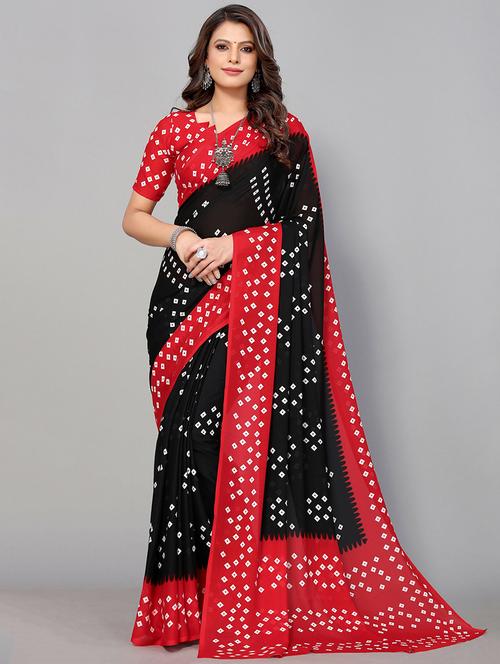 black georgette bandhani print saree with blouse - 19568789 - Very Small Image - 1
