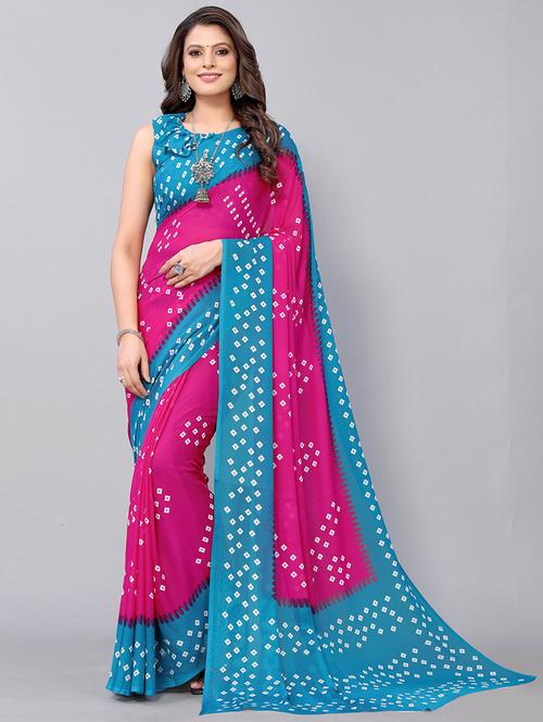 pink georgette bandhani print saree with blouse - 19568793 - Very Small Image - 1