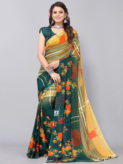 multi colored georgette printed saree with blouse - 19568796 - Very Small Image - 1
