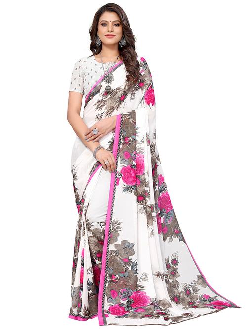 pink georgette printed woven saree with blouse - 19568809 - Very Small Image - 1