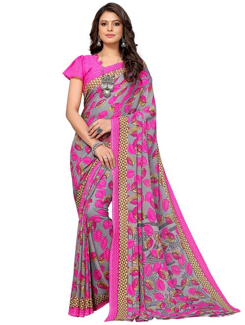 pink georgette printed woven saree with blouse - 19568821 - Very Small Image - 1