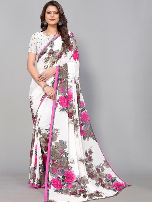 pink georgette printed woven saree with blouse - 19568873 - Very Small Image - 1