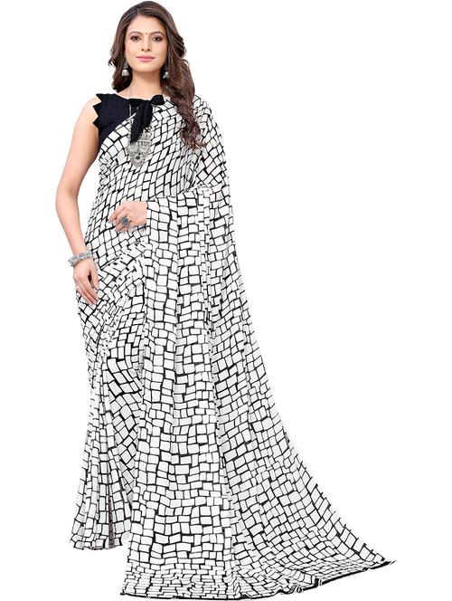 black georgette printed woven saree with blouse - 19568874 - Very Small Image - 1